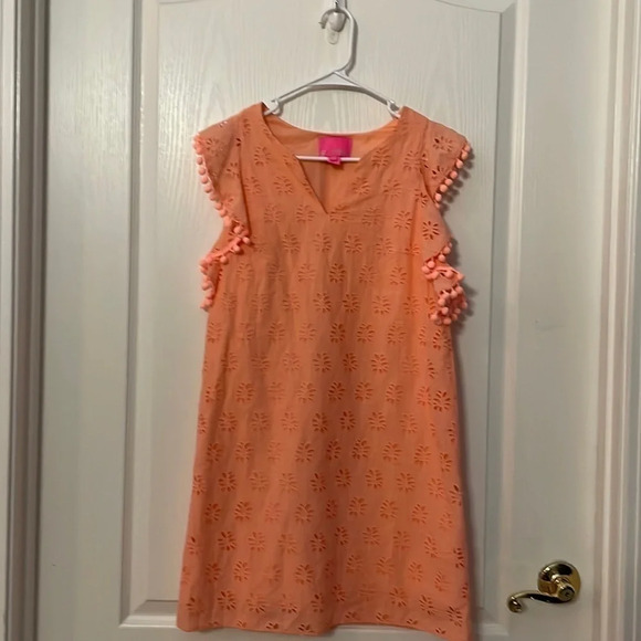 Lilly Pulitzer Dresses & Skirts - Lilly Pulitzer | Peach Astara Pom-Pom Trimmed Eyelet Shift Dress Size XXS